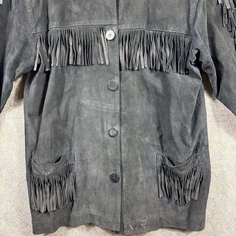 Vtg Adrienne Vittadini Women’s Petite Black Suede Jacket Leather Fringe 90s - Picture 4 of 14